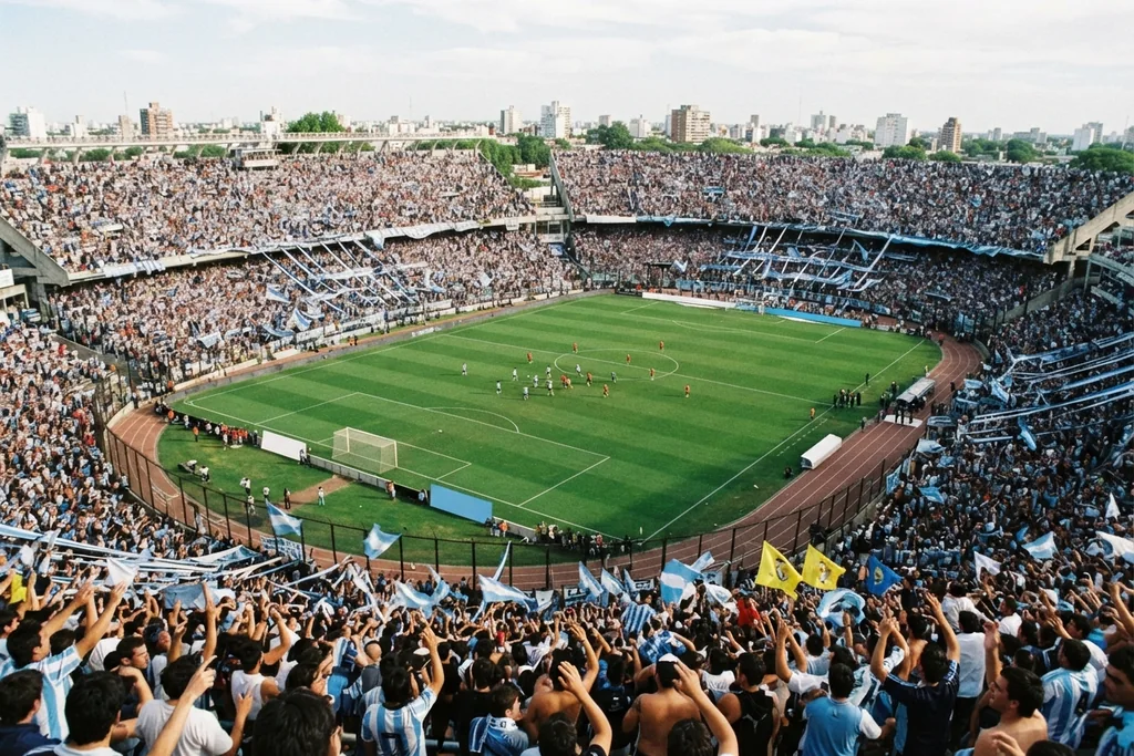 Estádio argentino com torcida nas arquibancadas durante um jogo